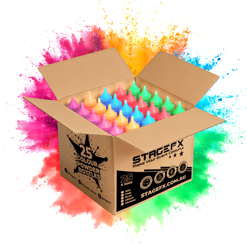 Holi Colour Powder 25 x 500g Bottles Bulk Box - 8 Colour Options